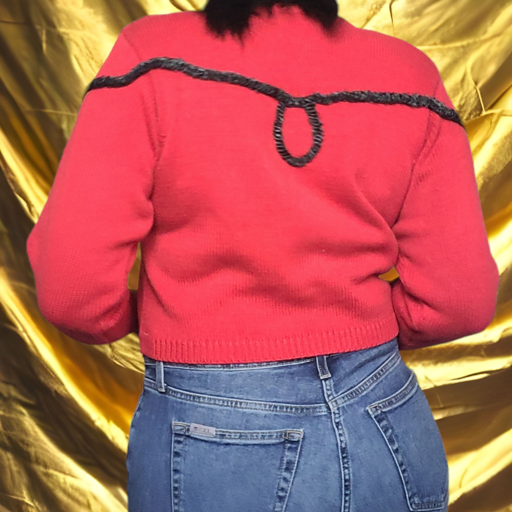 90s Vintage Chaus Red and Black Rope Sweater Size M