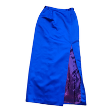Load image into Gallery viewer, 80s Vintage Designer A.J Bari Blue Satin Maxi Skirt