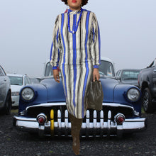 Load image into Gallery viewer, Vintage Blue Silk Stripe Blousan Dress Size L
