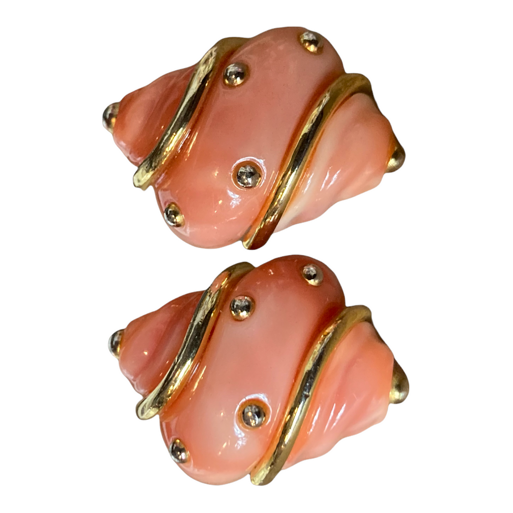 Vintage Coral Resin Shell Earrings (KJL?) unsigned