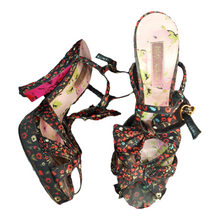 Load image into Gallery viewer, Betsy Johnson Satin  Floral Print Open Toe Heels sz. 7.5
