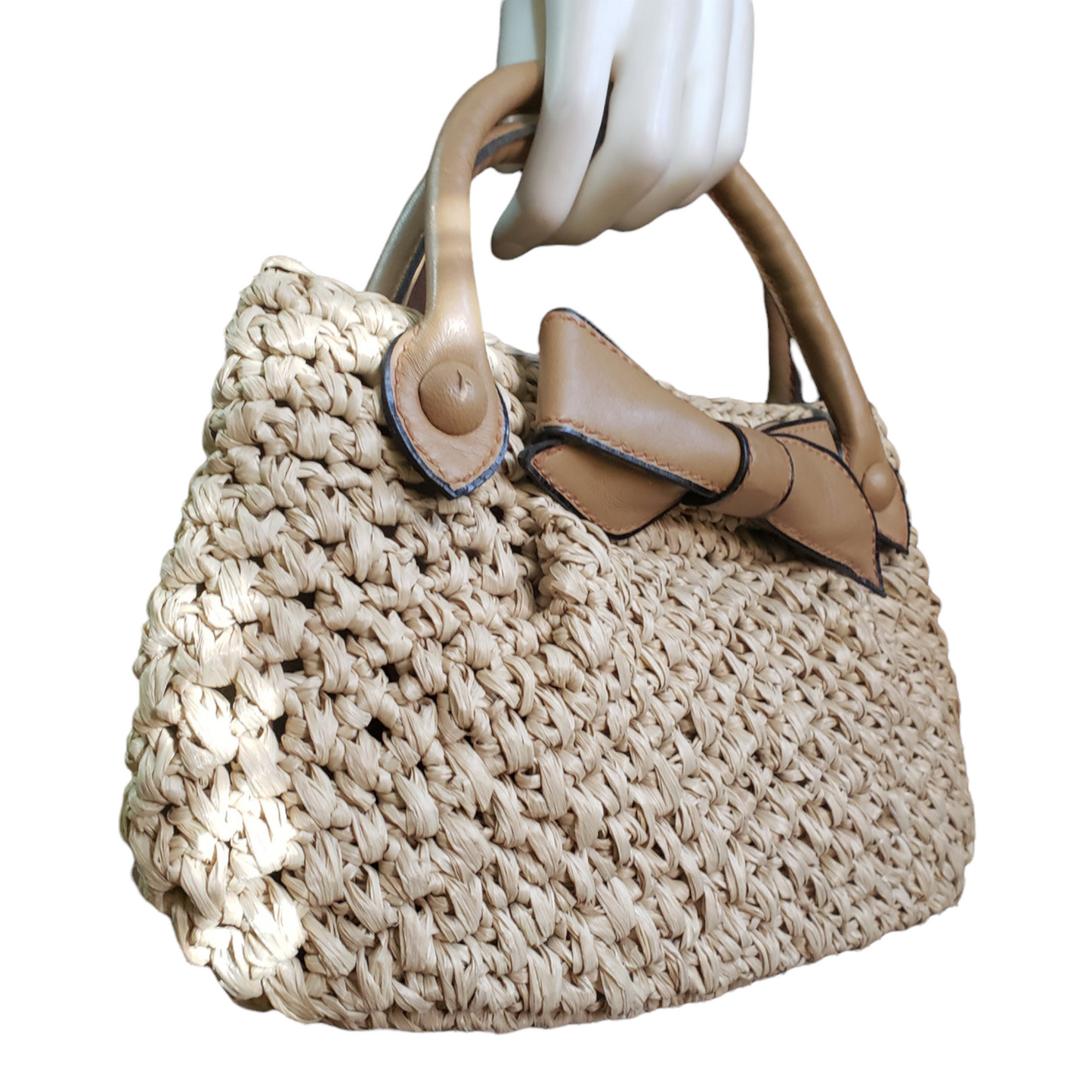 Koret Raffia Straw and Leather Trim Top Handle Bag