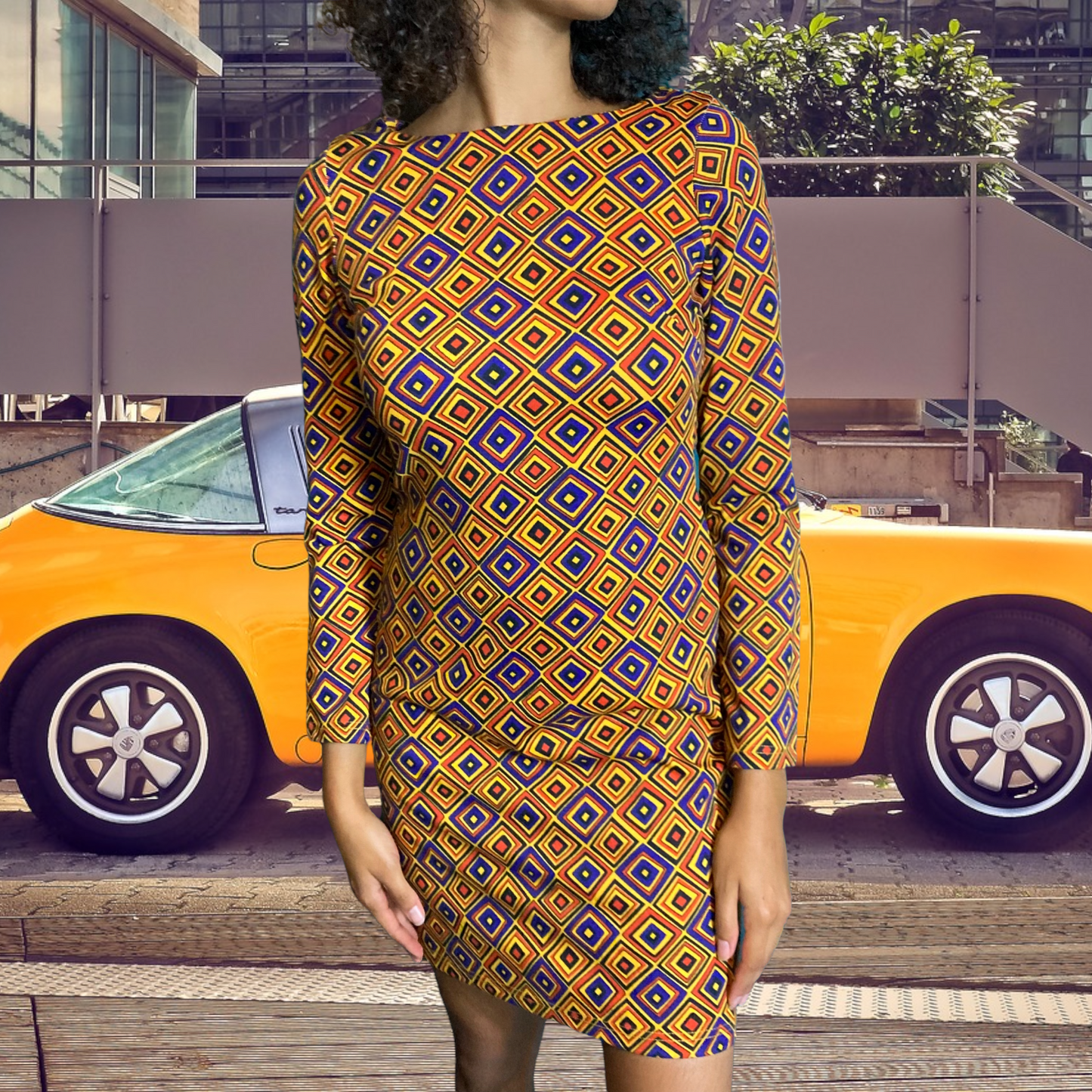 Vintage Geometric Print Sheath Dress Size M