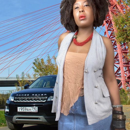 90s Chinchilla Gingham Plaid Halter Blouse sz.M