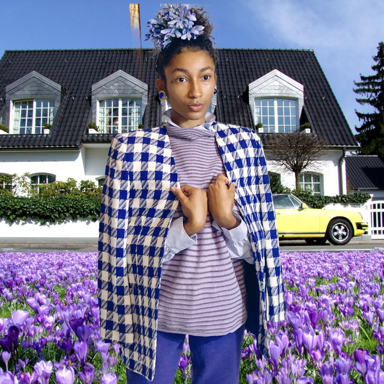 70s Evan Picone Blue Houndstooth Blazer Size 4