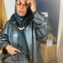 Load image into Gallery viewer, Vintage Black Pleated  Maxi Leather Coat Size L
