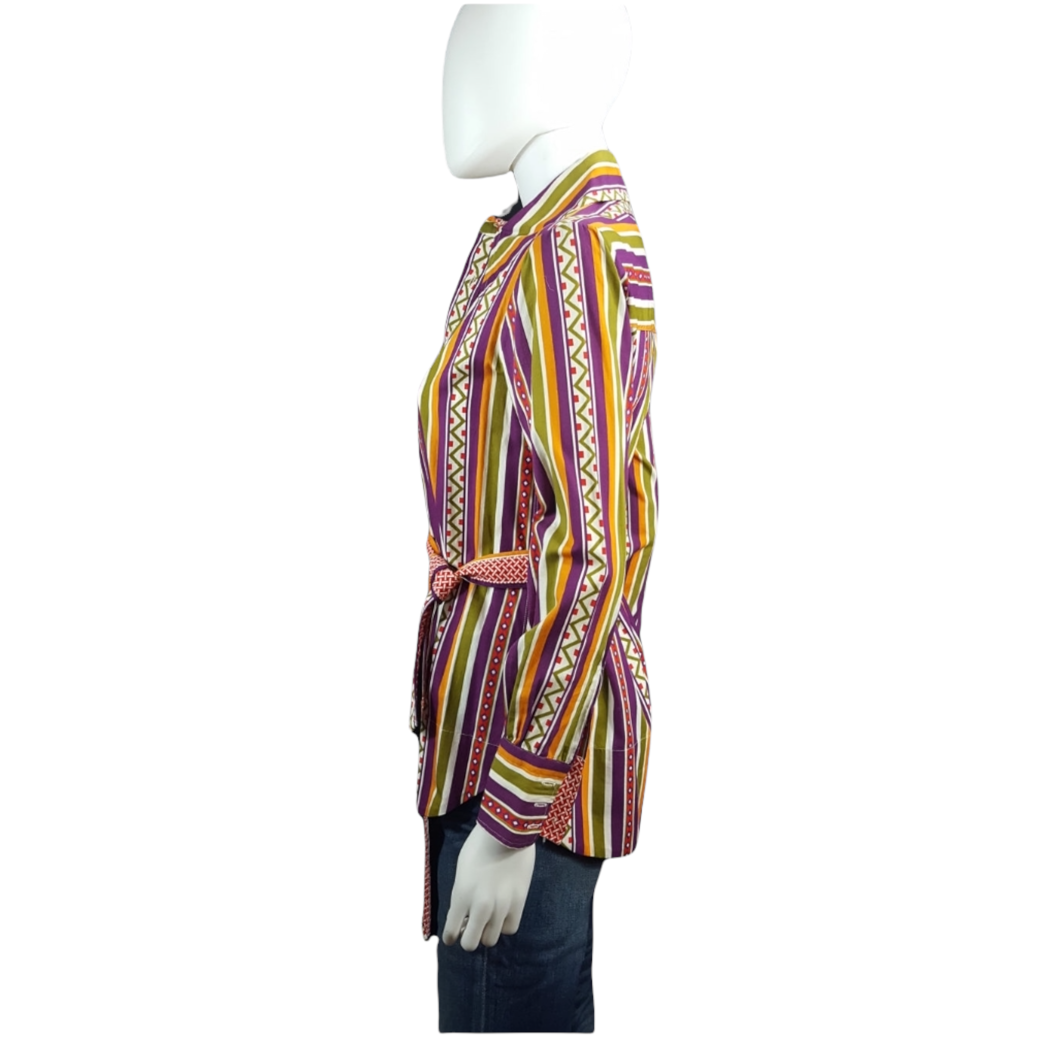 70s Beene Bazaar Vintage Geoffrey Beene “BEENE” Graphic Stripe Belted Tunic Shirt  size 12