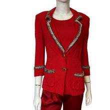 Load image into Gallery viewer, STIZZOLI Knit Pique Blazer Twin Set with Gold Chain Boucle Trimming Size
