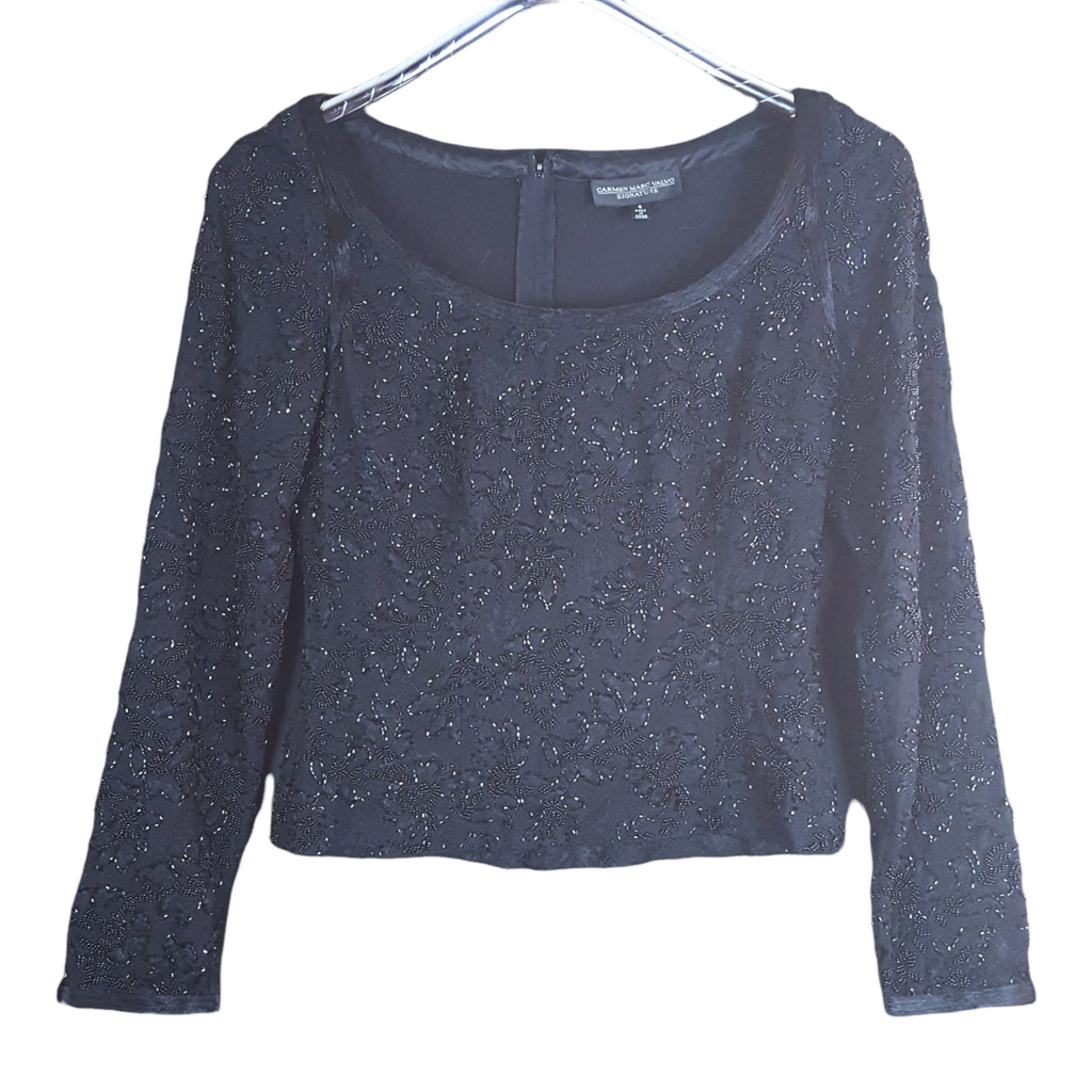 Carmen Marc Valvo Beaded Bodice Blouse Size 4
