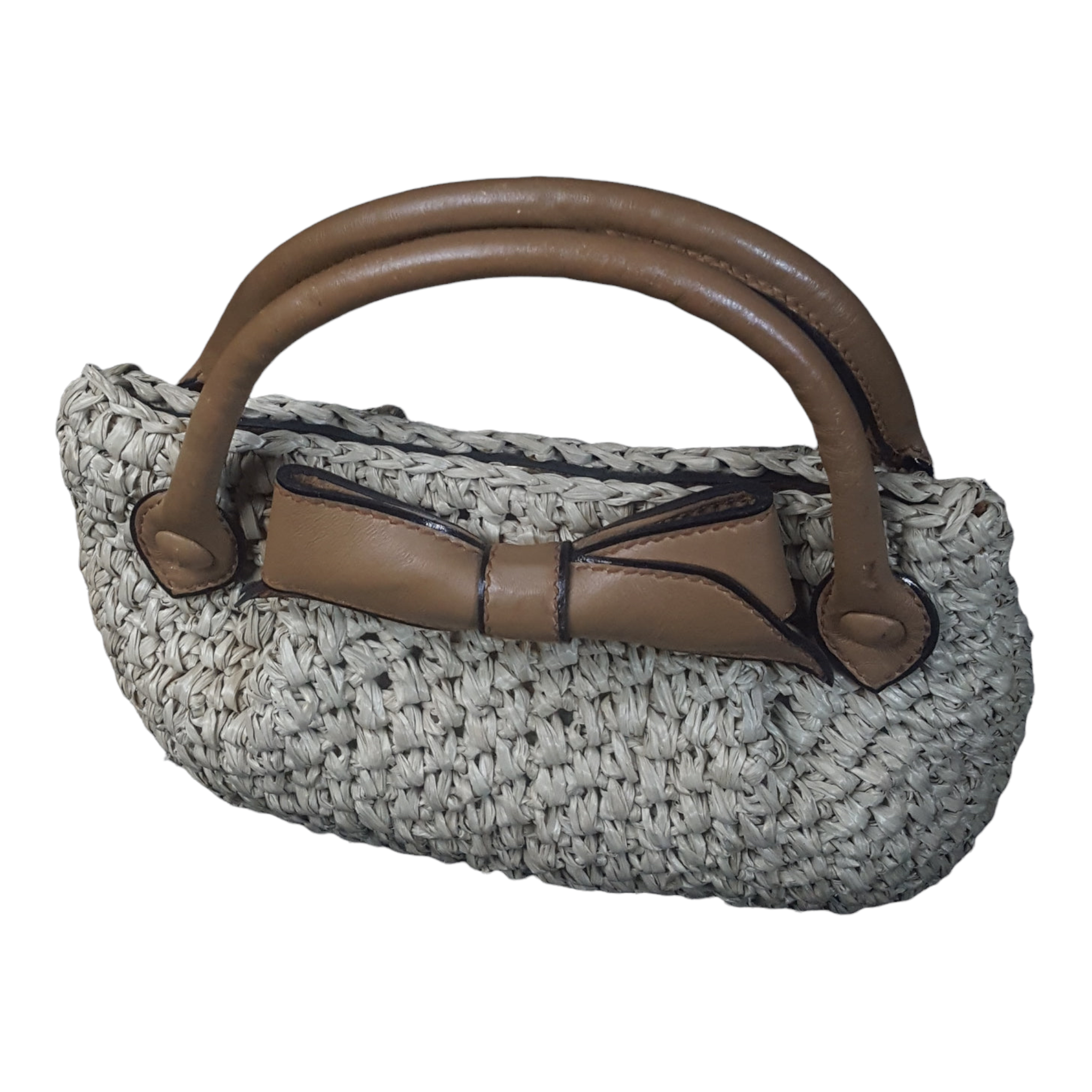 Koret Raffia Straw and Leather Trim Top Handle Bag