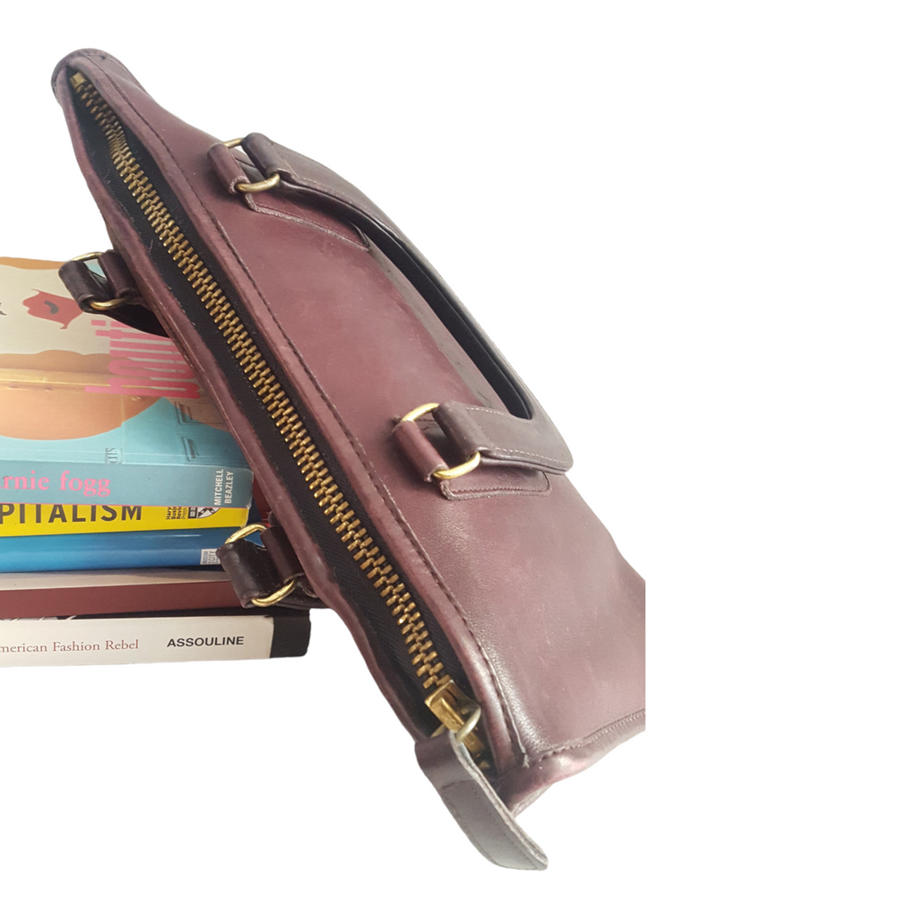 Vintage 1974 Coach Bonnie Cashin The Slim Satchel Leather Bag Eggplant