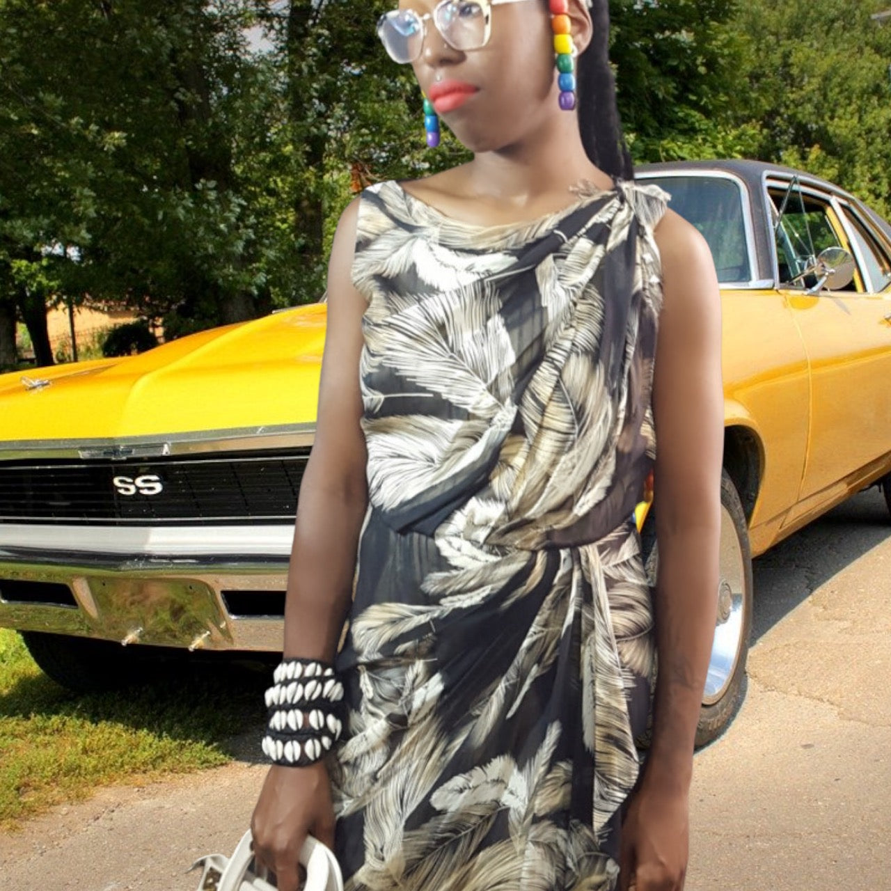 Diane von Furstenberg Etched Feather Print Silk Dress Size 4