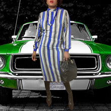 Load image into Gallery viewer, Vintage Blue Silk Stripe Blousan Dress Size L
