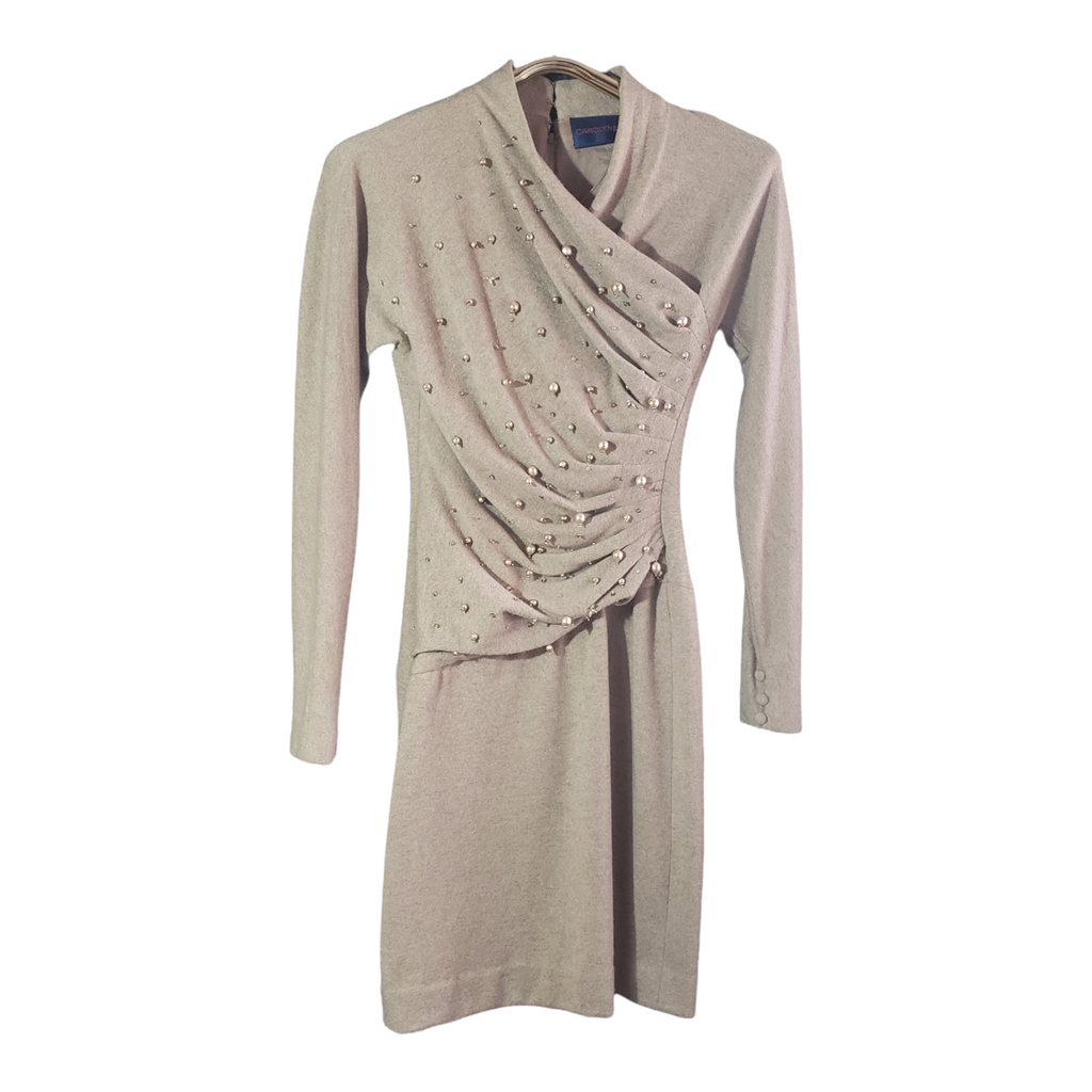 Carolyne Roehm Pearl Adorned Wool Dress Size 2