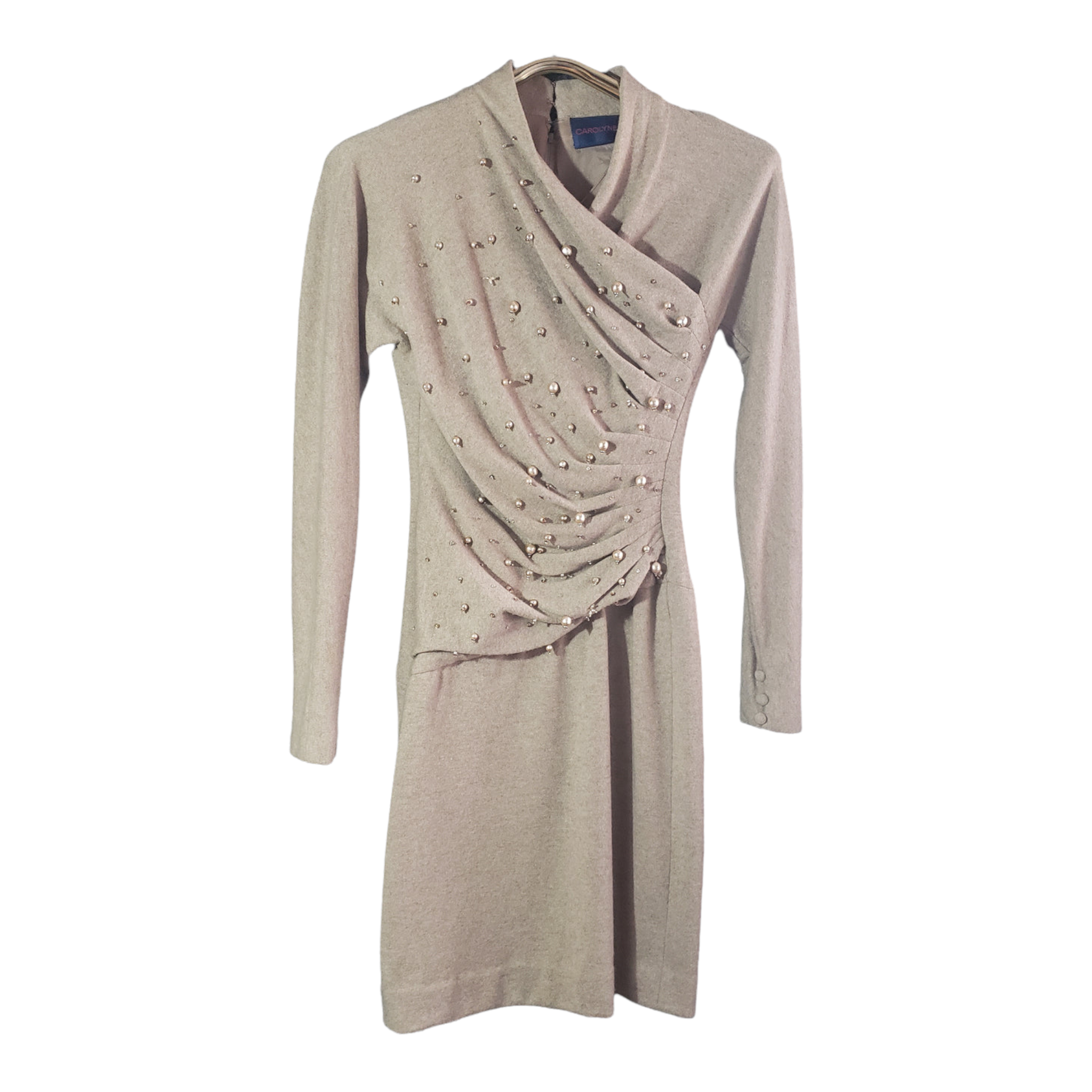 Carolyne Roehm Pearl Adorned Wool Dress Size 2