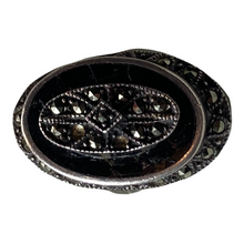 Load image into Gallery viewer, Antique Victorian Mourning Sterling Black Onyx Marcasite Ring