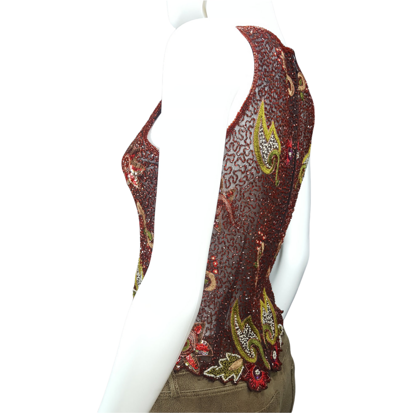 Beaded Silk Georgette Zip Bodice Blouse Vintage sz. M