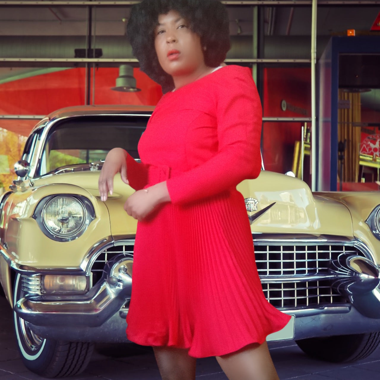 Scaasi Bergdorf Goodman Red Pleated Dress Size S