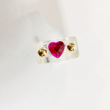 Load image into Gallery viewer, Image Gang_Kandi_Clear_Resin Ring__Pink Heart_Gold Studs_Lucille Golden_Vintage