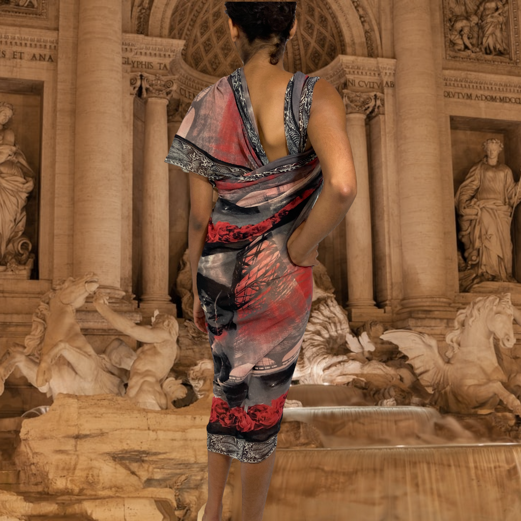 Jean Paul Gaultier Maille Classique Paris Vintage Tatoo Sheer Mesh Print Scarf/Dress