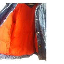 Load image into Gallery viewer, KRAZY KRINKLE By Saxton Hall Vintage Denim Down Bomber Jacket Size M
