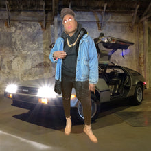 Load image into Gallery viewer, KRAZY KRINKLE By Saxton Hall Vintage Denim Down Bomber Jacket Size M

