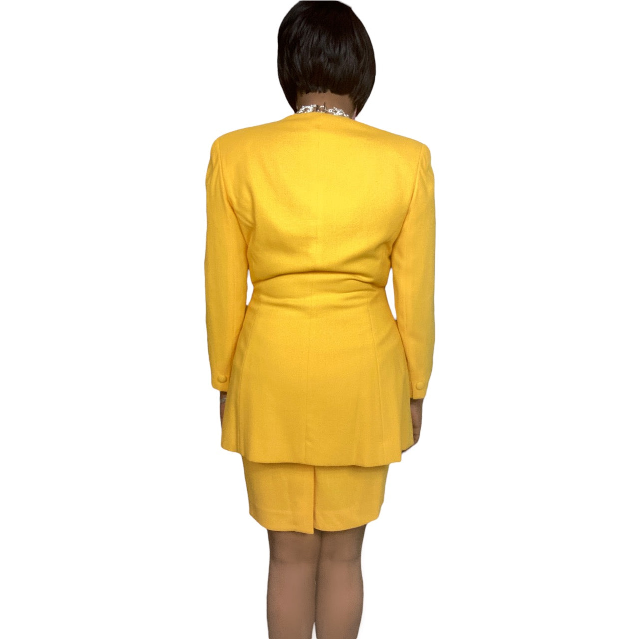 90s Yellow Donna Karan Wool Skirt Suit Size 12