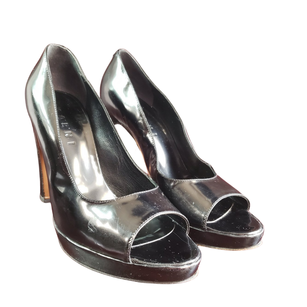 Marni Black Patent Leather Peeptoe Pumps Size 40