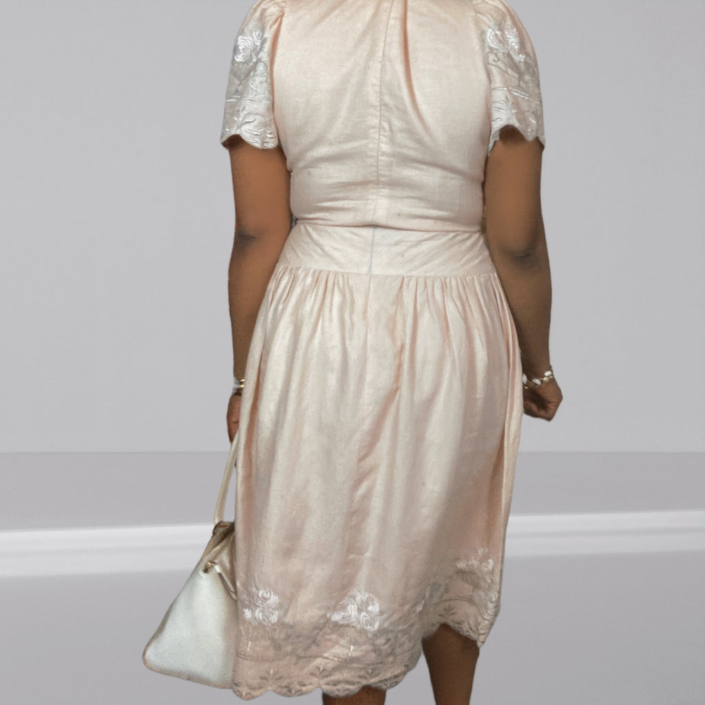 En Soir Linen Embroidered Dress Size L