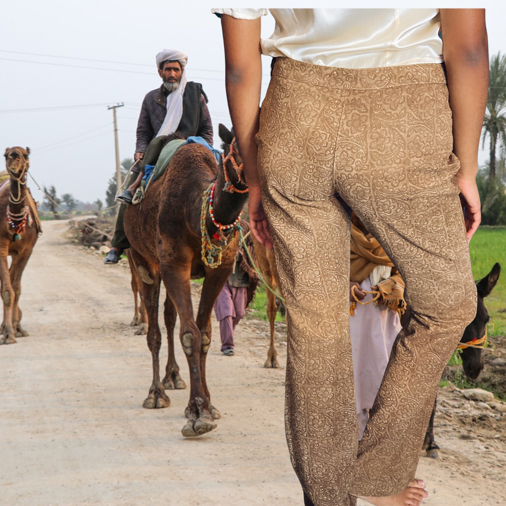 Santacroce Firenze  Printed Suede Leather Trousers Size 42