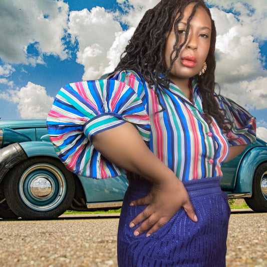 Vintage 50s Tafetta Striped Blouse sz. Small