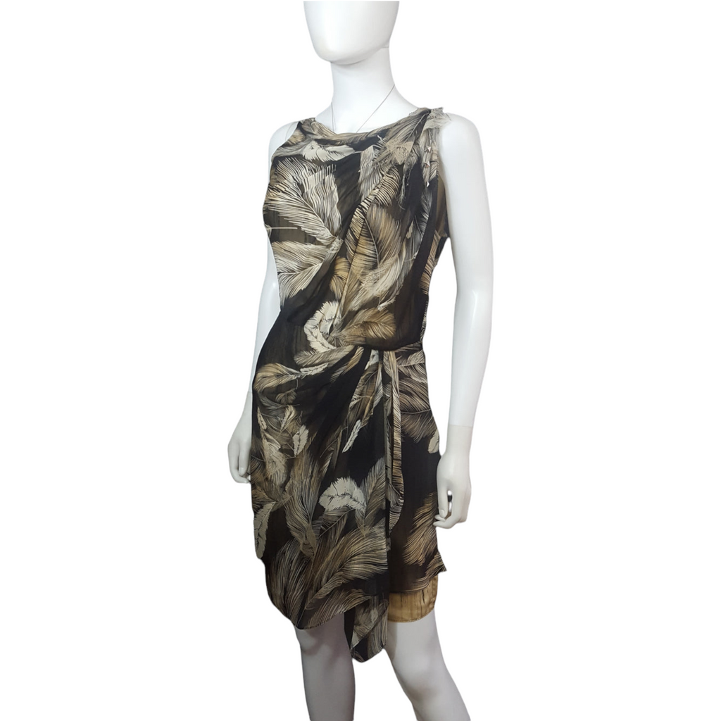 Diane von Furstenberg Etched Feather Print Silk Dress Size 4