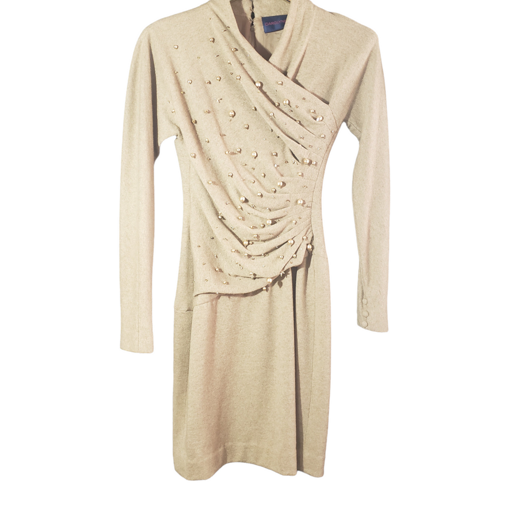 Carolyne Roehm Pearl Adorned Wool Dress Size 2