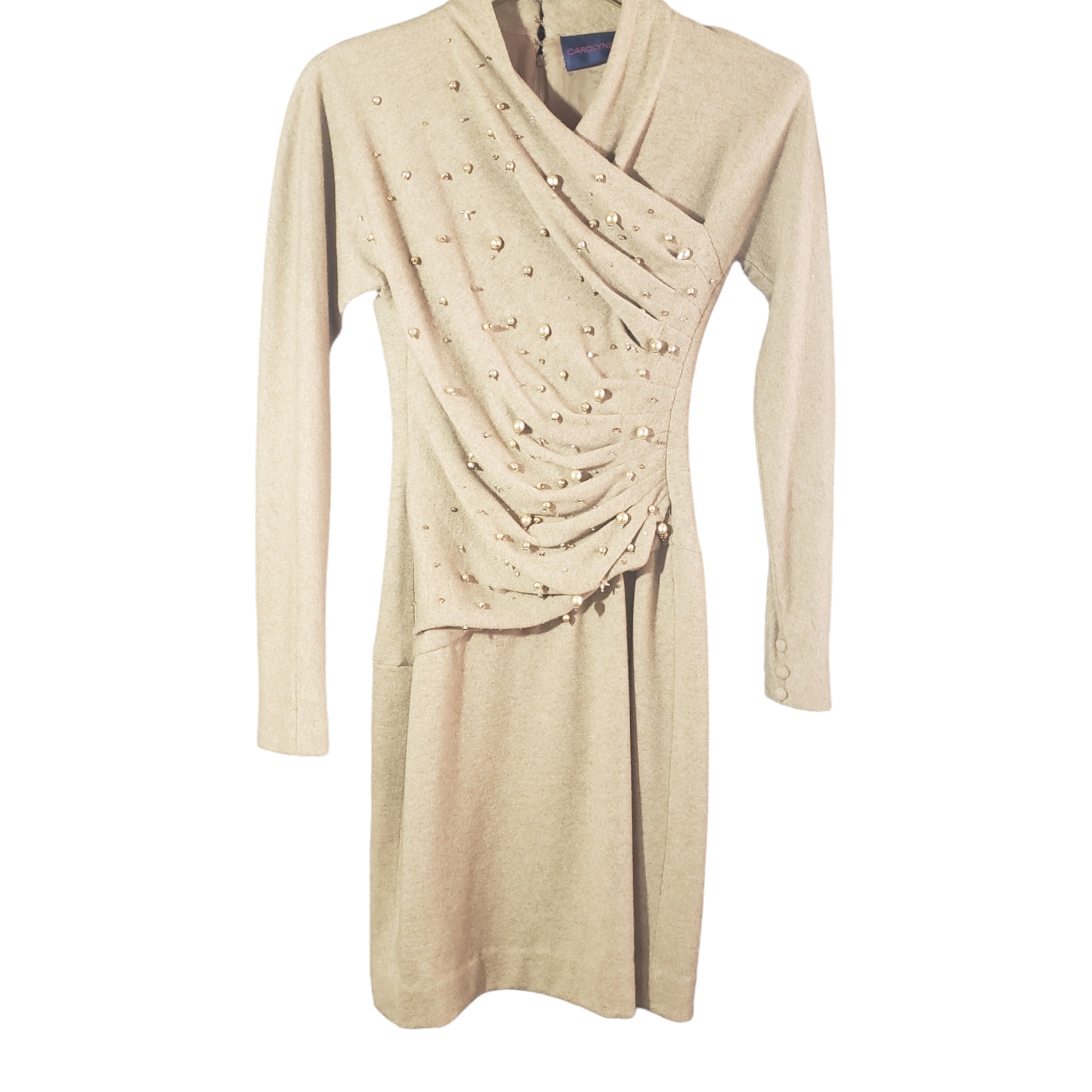 Carolyne Roehm Pearl Adorned Wool Dress Size 2