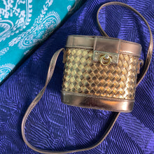 Load image into Gallery viewer, Faux Leather Gold and Bronze Ice Bucket Basketweave Crossbody
