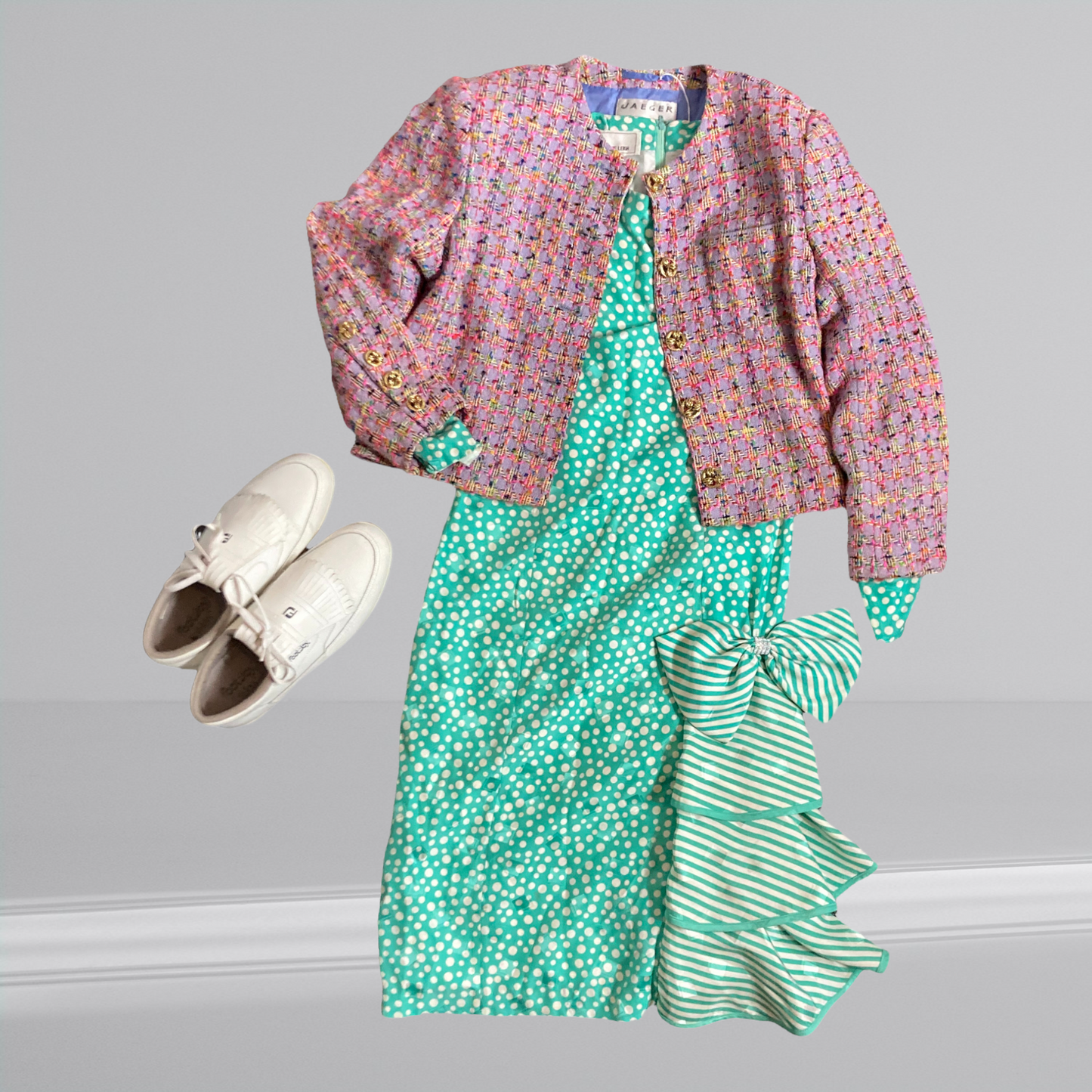 Junnie Leigh - 80s Silk Jacquard Polka Dot Print Midi Dress | Junnie Leigh - Shop Vintage Dresses