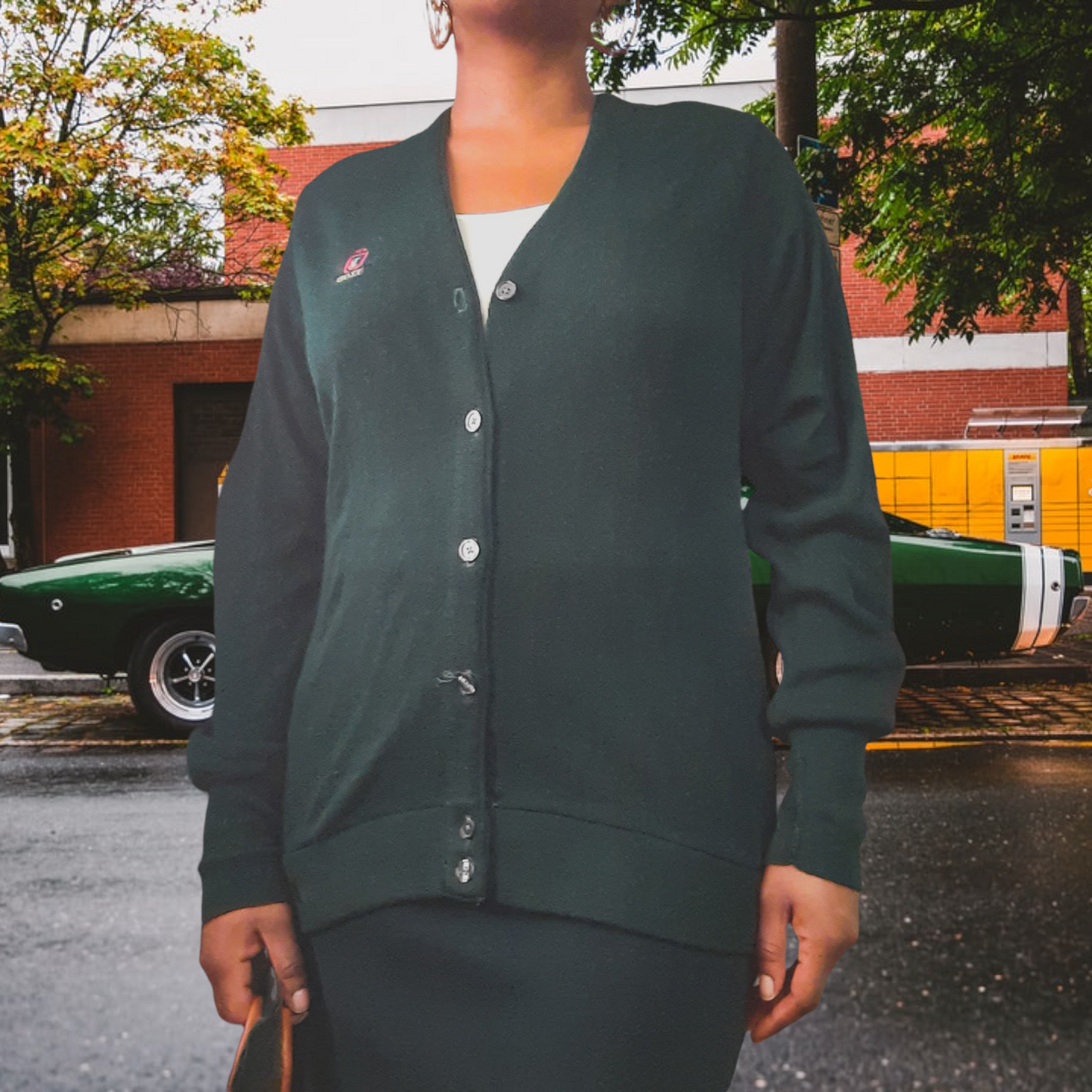 90's Green  Izod Cardigan, Sz L