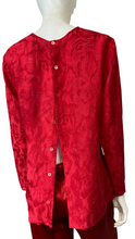 Load image into Gallery viewer, Place Elegante for Bloomingdales Red Silk Leaf Jacquard Blouse Size M
