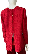 Load image into Gallery viewer, Place Elegante for Bloomingdales Red Silk Leaf Jacquard Blouse Size M