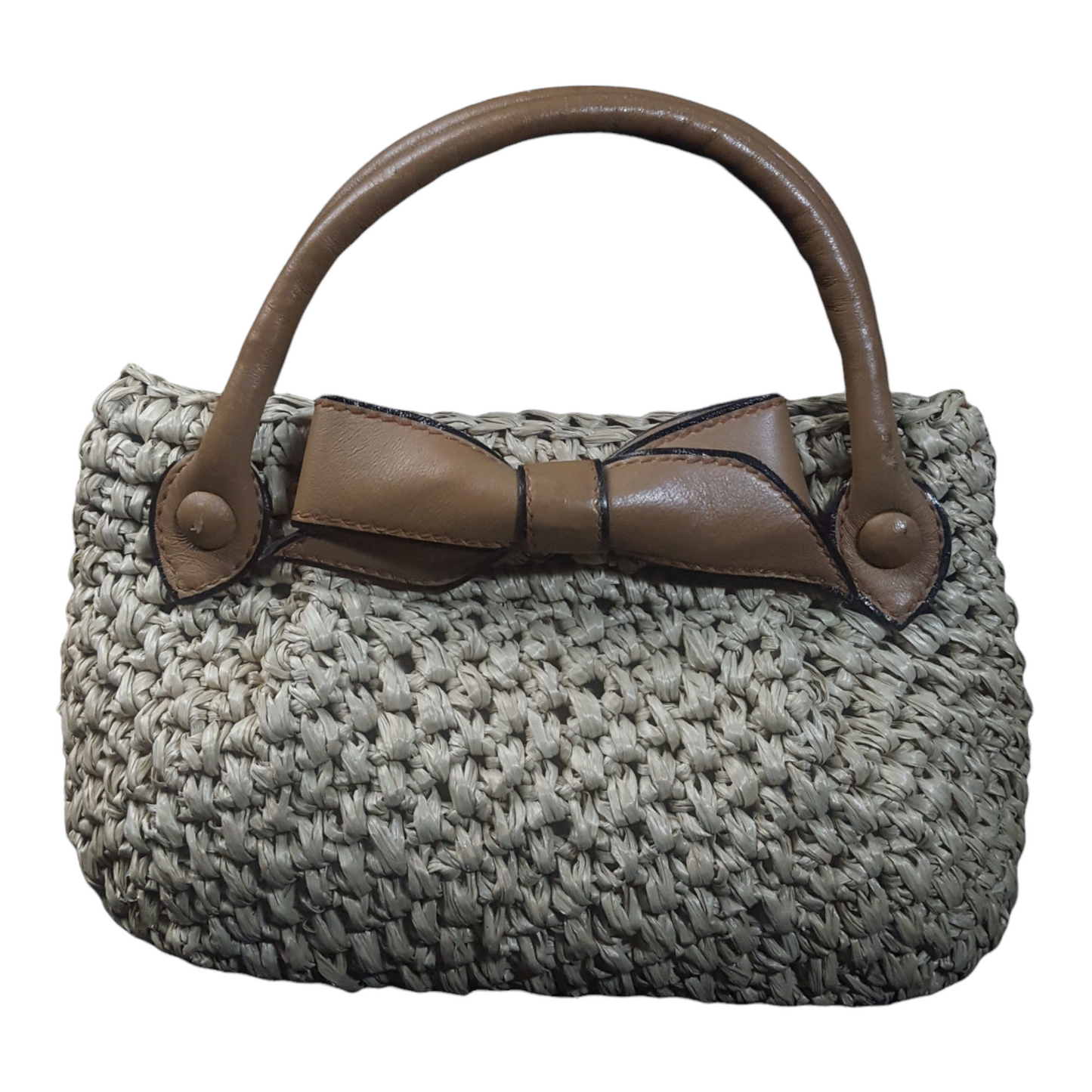 Koret Raffia Straw and Leather Trim Top Handle Bag