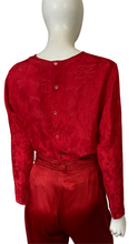 Load image into Gallery viewer, Place Elegante for Bloomingdales Red Silk Leaf Jacquard Blouse Size M
