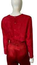 Load image into Gallery viewer, Place Elegante for Bloomingdales Red Silk Leaf Jacquard Blouse Size M