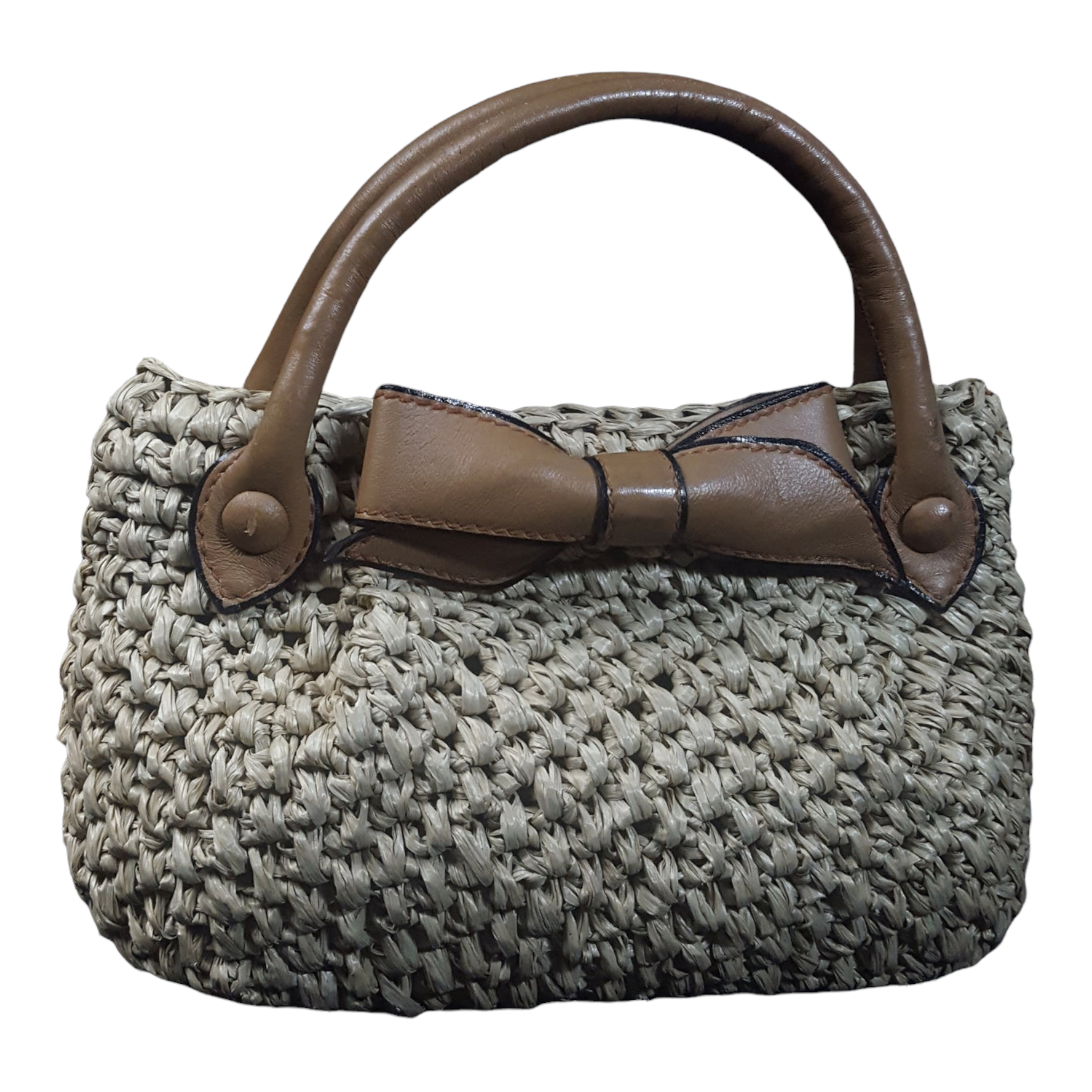 Koret Raffia Straw and Leather Trim Top Handle Bag