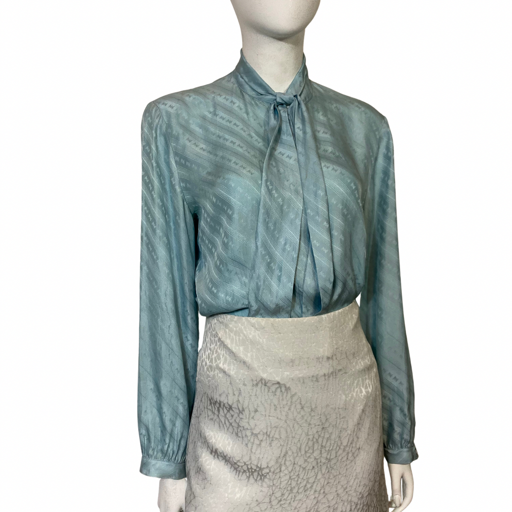 1970s Vintage Silk Jaquard Blouse Size M