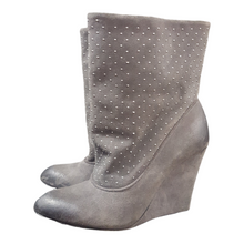 Load image into Gallery viewer, Rebecca Minkoff Studded Wedge Suede Booties size 7

