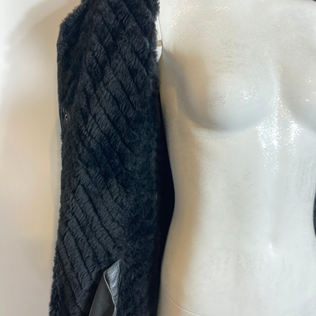 Vintage Black Pleated  Maxi Leather Coat Size L
