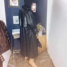 Load image into Gallery viewer, Vintage Black Pleated  Maxi Leather Coat Size L
