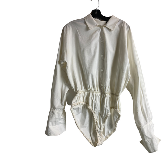 1980s Vintage Donna Karan White Cotton French Cuff Bodysuit Size 10