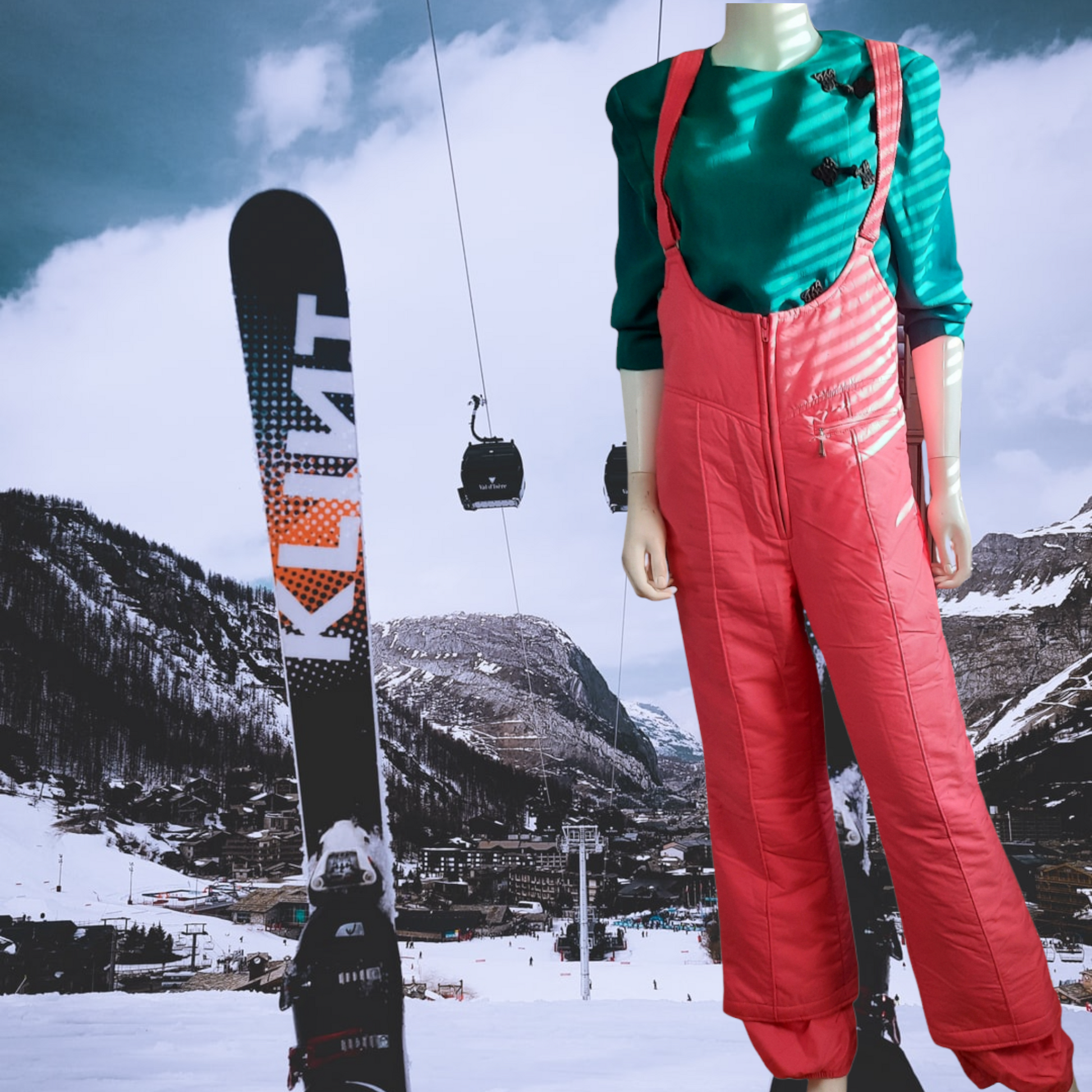 Vintage 1970s Hermans Overall Ski Pant, Pink Snow Pants Size M