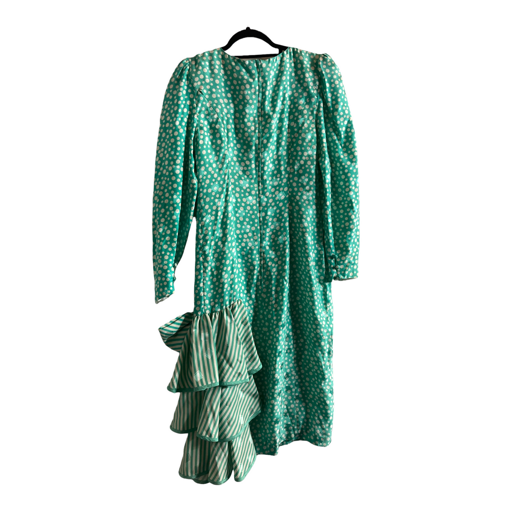 Junnie Leigh - 80s Silk Jacquard Polka Dot Print Midi Dress | Junnie Leigh - Shop Vintage Dresses